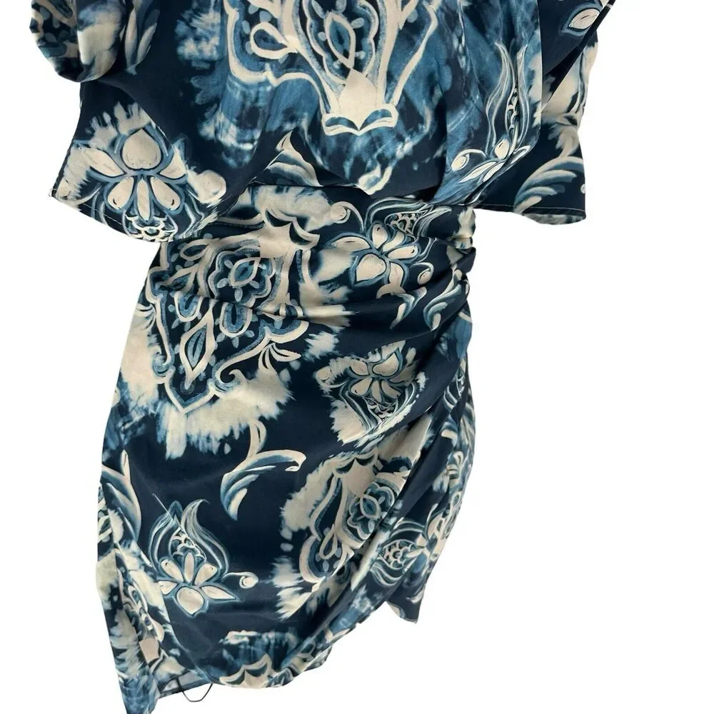 Zara Dress Women Small Blue Printed Mini Cut Out Back Resort Vacation Tribal NEW - Picture 13 of 16